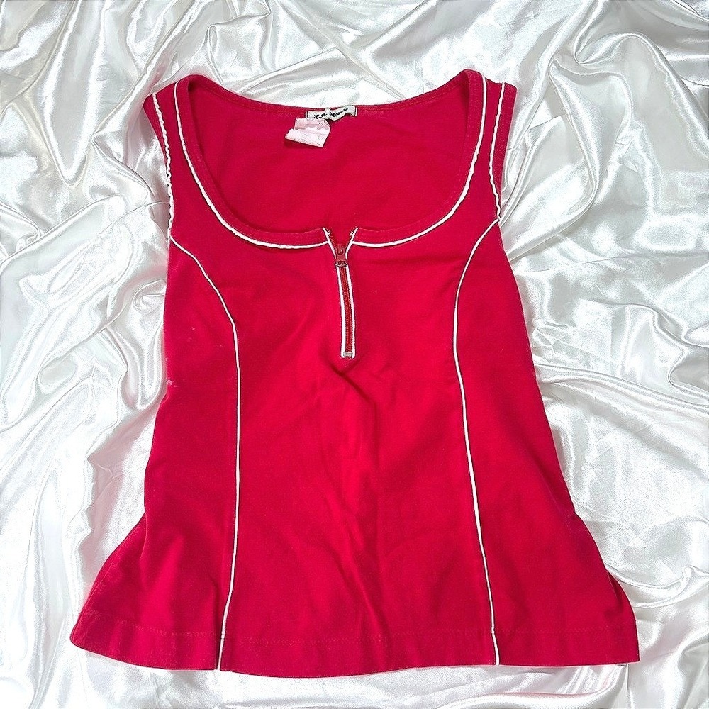 Vintage L.A. Movers Tank Top Red Quarter Zip Contrast Piping Y2K